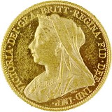 1 Livre anglaise Souverain Victoria avec Voile 7,32g d'or fin