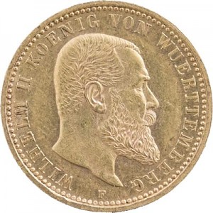 10 Mark allemand Wilhelm II Roi du Wurtemberg 3,58g d'or fin