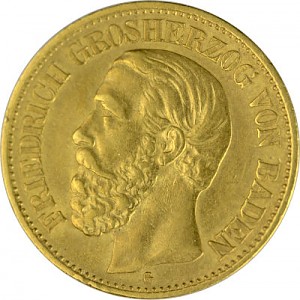 10 Mark allemand Friedrich I grand-duc du Pays de Bade 3,58g d'or fin (1875 - 1888) 10 Mark allemand Friedrich I grand-duc du Pays de Bade 3,58g d'or fin (1875 - 1888)