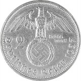 2 Reichsmark Hindenburg with Swastika 5g d'argent (1936 - 1939)