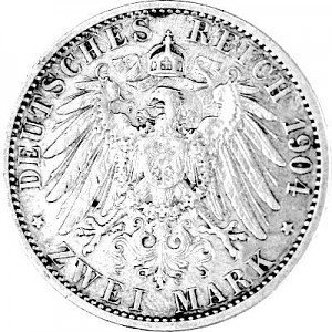 2 Mark Empire allemand Wilhelm II Empereur allemand 10g d'Argent (1891 - 1912)