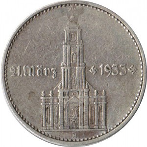 5 Reichsmark Église de Garnison avec l'année 12,5g d'argent (1934 - 1939)