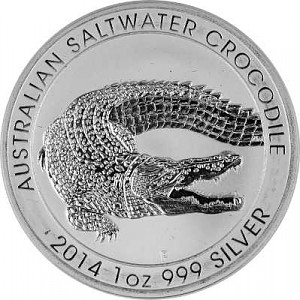 Australie Saltwater Crocodile (Crocodile d'eau salée) 1oz d'argent fin   2014 -  deuxième choix
