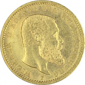 20 Mark allemand Wilhelm II Roi de Wuerttemberg 7,16g d'or fin (1894 - 1913) 20 Mark allemand Wilhelm II Roi de Wuerttemberg 7,16g d'or fin (1894 - 1913)