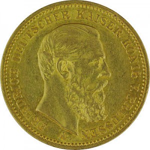20 Mark allemand Friedrich III de Prusse 7,16g d'or fin