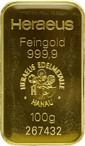 Lingot 100g d'or fin - différents fabricants - Deuxième Choix