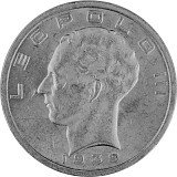 50 Franc Belgique Leopold III 16,64g d'argent 1939 - 1940