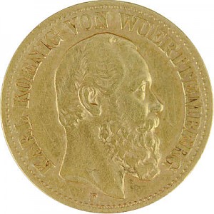10 Mark allemand Karl Roi du Wurtemberg 3,58g d'or fin
