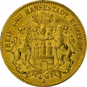 10 Mark allemand Hamburg 3,58g d‘or fin - (1890 - 1913)