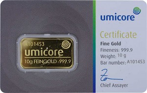 Lingot 10g d'or fin - Umicore