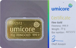 Lingot 20g d'or fin - Umicore