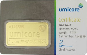 Lingot 1oz d'or fin - Umicore