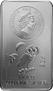 Niue Hibou d‘Athènes lingot 1kg d‘argent fin - 2020