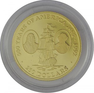 250 Dollar Île de Cook 500 Years of America 1/4oz d'or fin - 1990