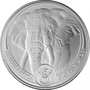 Afrique du Sud Big Five Éléphant 1oz de platine fin 2023 (TVA normale)