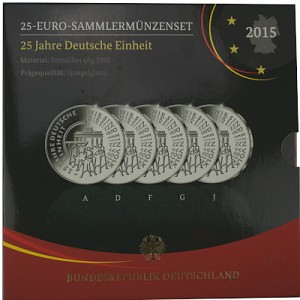 5x 25 EUR pièce commémorative Allemagne 90,00g d’argent 2015