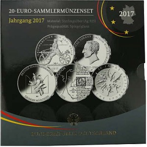 5x 20 EUR pièce commémorative Allemagne 83,25g d’argent 2017