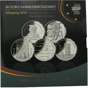 5x 20 EUR pièce commémorative Allemagne 83,25g d’argent 2016