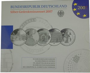 5x 10 EUR pièce commémorative Allemagne 83,25g d’argent 2007