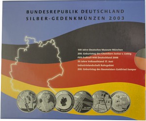 6x 10 EUR pièce commémorative Allemagne 99,90g d’argent 2003