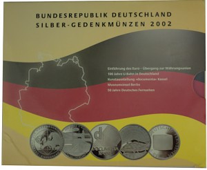 5x 10 EUR pièce commémorative Allemagne 83,25g d’argent 2002