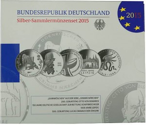 5x 10 Euros Pièce Commémorative Allemagne 50g d'argent 2015
