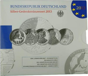 5x 10 Euros Pièce Commémorative Allemagne 50g d'argent 2013