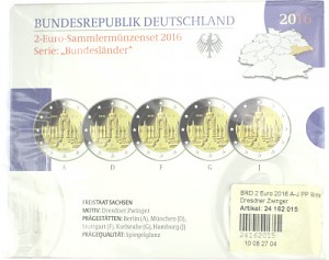 5x 2 EUR set de pièces commémoratives série États fédéraux A-J. 2016 St. 5x 2 EUR set de pièces commémoratives série États fédéraux A-J. 2016 St.