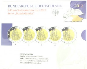 5x 2 EUR set de pièces commémoratives série États fédéraux A-J. 2012 St.