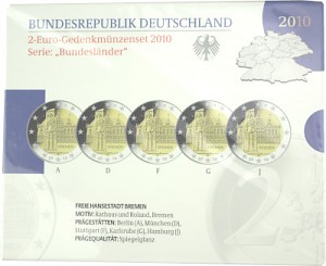 5x 2 EUR set de pièces commémoratives série États fédéraux A-J. 2010 St.