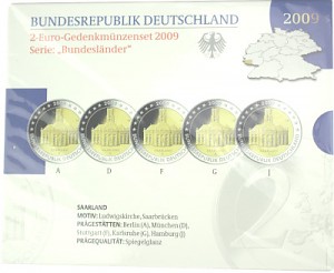 5x 2 EUR set de pièces commémoratives série États fédéraux A-J. 2009 St.