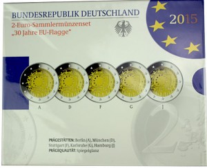 5x 2 EUR set de pièces commémoratives drapeau de l'UE A-J. 2015 St.