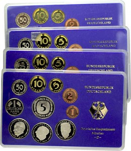 4x Lot de DM Pièces de Circulation (D,F,G,J) avec 12,68 DM chacune 1985 - 1987