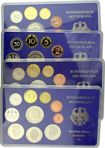 4x Lot de DM Pièces de Circulation (D,F,G,J) avec 12,68 DM chacune 1990