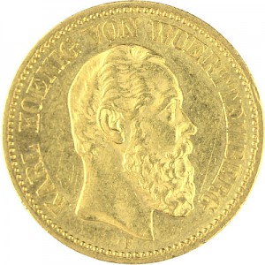 20 Mark allemand Karl Roi de Württemberg 7,16g d'or fin (1872, 1873)