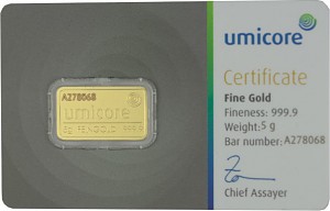 Lingot 5g d'or fin - Umicore