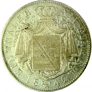 1 Thaler de Saxe 1842 G - 16,67 g d'argent fin