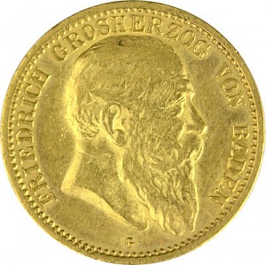 10 Mark allemand Friedrich I grand-duc du Pays de Bade 3,58g d'or fin (1902 - 1907)