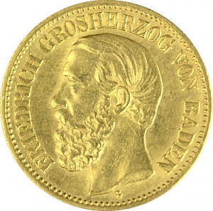 10 Mark allemand Friedrich I grand-duc du Pays de Bade 3,58g d'or fin (1890 - 1902)