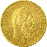 10 Mark allemand Karl Roi du Wurtemberg 3,58g d'or fin (1872, 1873)