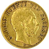 10 Mark allemand Albert Roi de la Saxe 3,58g d‘or fin (1874 - 1888) 10 Mark allemand Albert Roi de la Saxe 3,58g d‘or fin (1874 - 1888)