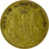 10 Mark allemand Hamburg 3,58g d‘or fin (1875 - 1888)