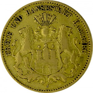 10 Mark allemand Hamburg 3,58g d‘or fin (1875 - 1888) 10 Mark allemand Hamburg 3,58g d‘or fin (1875 - 1888)