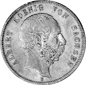 5 Mark allemand Albert Roi de Saxe - 25 g d'argent (1875,1876, 1889)