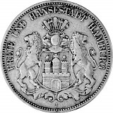 5 Marks allemand Ville libre et hanséatique de Hambourg, 25 g d'argent (1875, 1876, 1888)