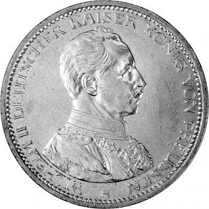 5 Marks Allemand Wilhelm II Empereur allemand uniforme 25 g d'argent (1913, 1914) 5 Marks Allemand Wilhelm II Empereur allemand uniforme 25 g d'argent (1913, 1914)