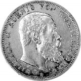 3 Mark Allemand Wilhelm II Roi de Wurtemberg 15 g d'Argent (1908 - 1914)