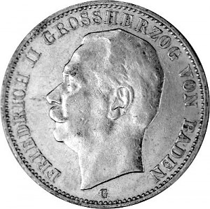 3 Mark Allemand Friedrich II grand-duc de Bade 15 g d'Argent (1908 - 1915)