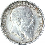 2 Mark Allemand Friedrich Grand-duc de Bade 10 g d'argent (1902 - 1907)