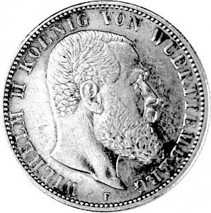 2 Mark Allemand Wilhelm II Roi de Wurtemberg 10 g d'argent (1892 - 1914)